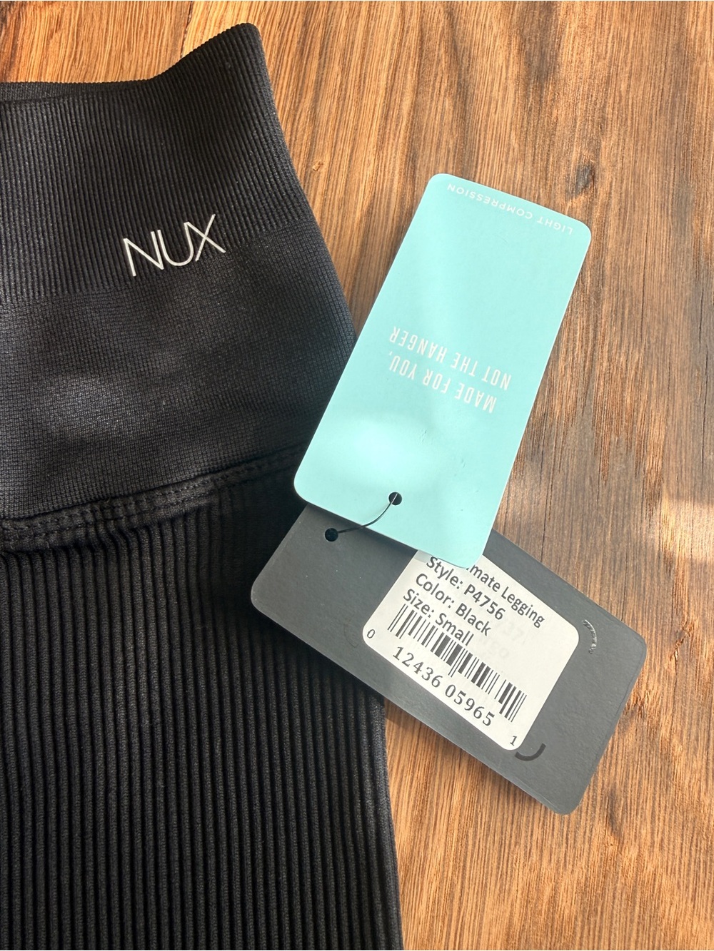 NUX Black Ribbed Leggings with White Stripe Cuffs - Picture 6 of 8
